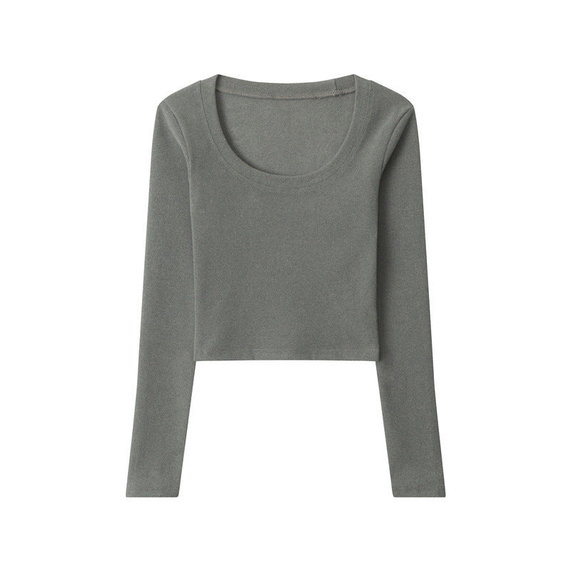 Cardydony Women's U-Neck Long Sleeve Crop Top | Minimalist Slim Fit Basic
