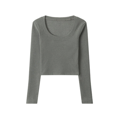 Cardydony Women's U-Neck Long Sleeve Crop Top | Minimalist Slim Fit Basic