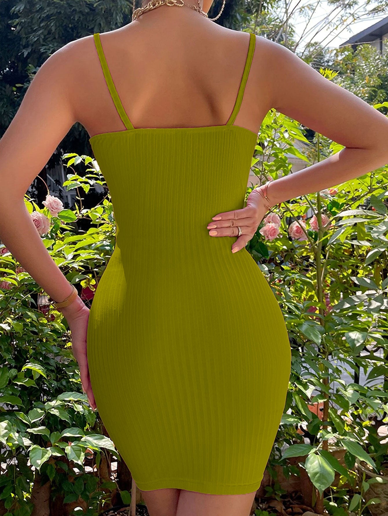 Cardydony Women's Ruffled Tie-Front Ribbed Mini Bodycon Dress
