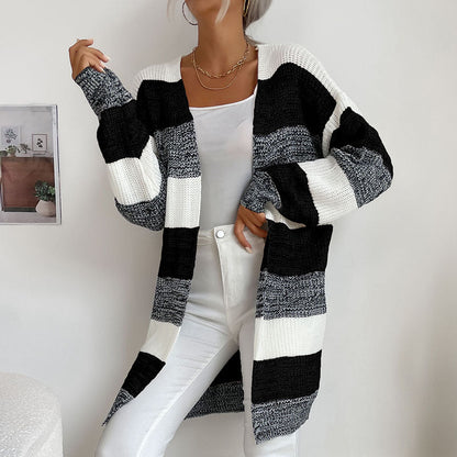 Cardydony Women's Striped Open-Front Longline Cardigan – Multicolor Options