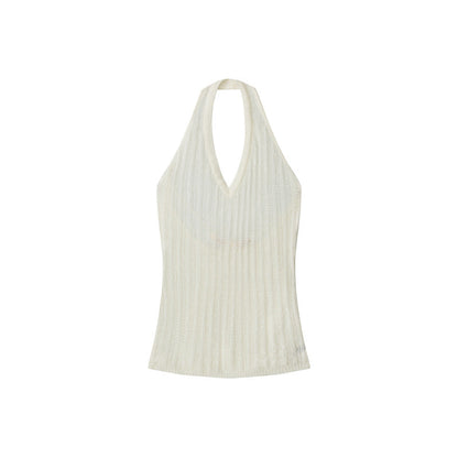 Cardydony Women's White Tank Top｜Commuter Style Knit Halter Neck Slim Fit