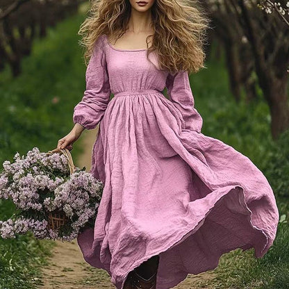 Cardydony Retro elegant flowing linen maxi dress
