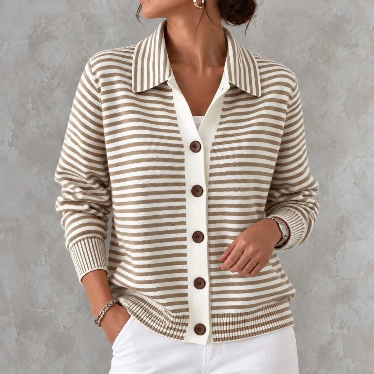 Cardydony Elegant Knitted Striped Cardigan