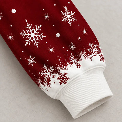 Cardydony Women's Festive Merry Christmas Snowflake Print Relaxed Fit Red Crewneck Sweatshirt