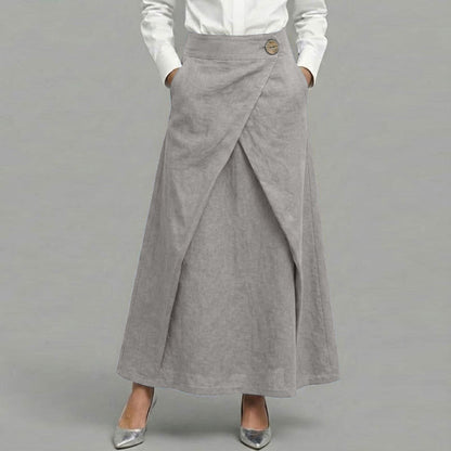 Cardydony Women's Casual Retro Slanted Button Cotton And Linen Skirt