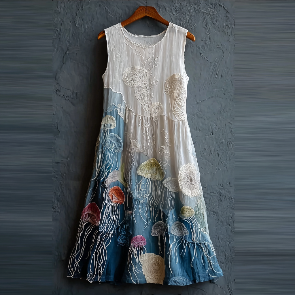 Cardydony Summer Ocean Jellyfish Pattern Design Women's Sleeveless Dress