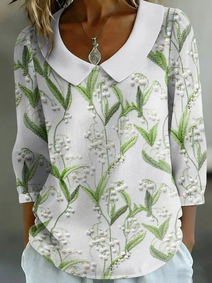 Cardydony Women's Lily Of The Valley Print Casual Shirt