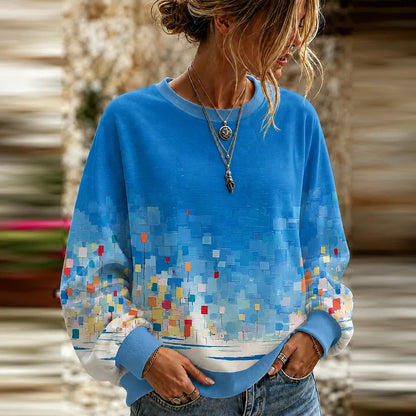 Cardydony Women's Vintage Geometric Art Print Casual Crewneck Sweatshirt