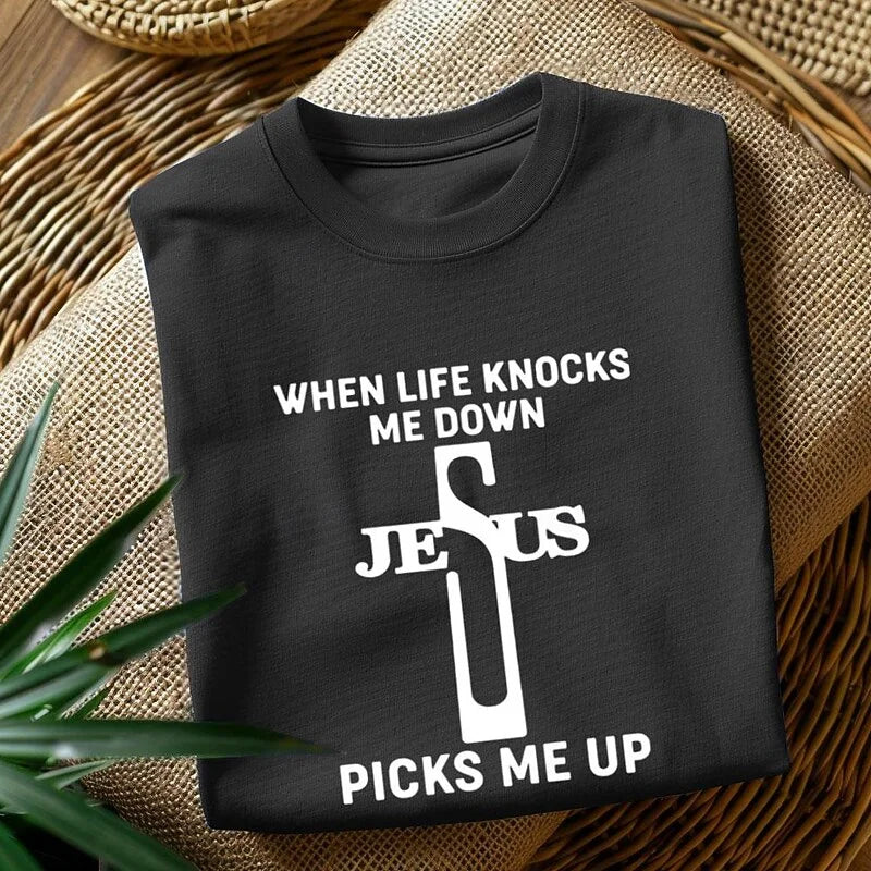 Cardydony Men's Letter Cross Jesus T Shirt