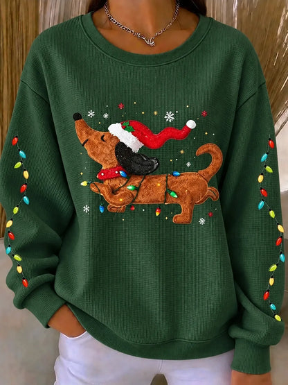 Cardydony Christmas Women's Waffle Sweatshirt / Dachshund Graphic Pullover