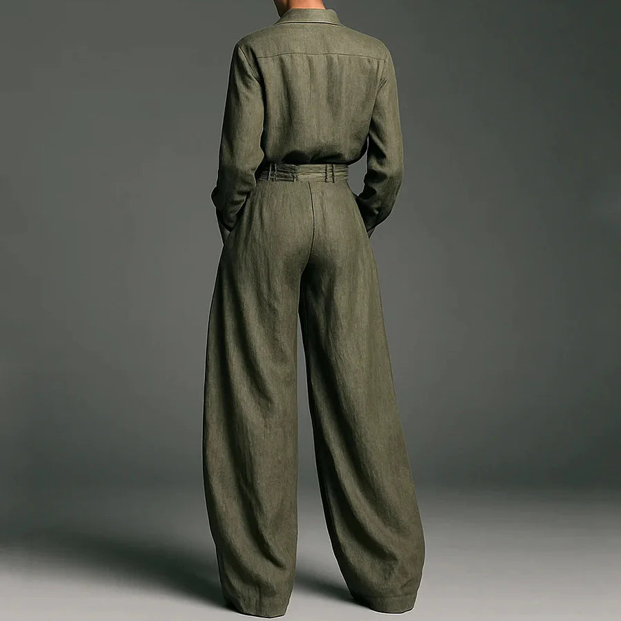 Cardydony Vintage Classy Blouse & Trousers Linen Two Piece Set