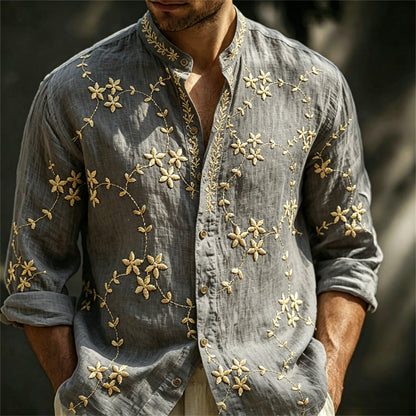Cardydony Men's Boho Forest Floral Vines Linen Shirt