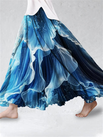 Cardydony Sea Waves Fishtail Inspired Glitter Flowy Wide Skirt