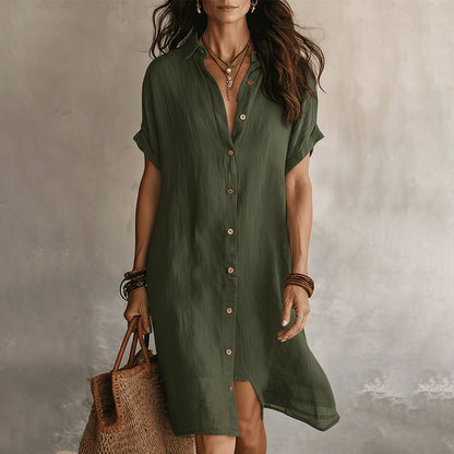 Cardydony Women's Solid Color Boho Effortless Black Linen Relaxed Midi Dress