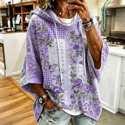Cardydony Women's Vintage Floral And Butterfly Geometric Patterns Print Hooded Sweatshirt