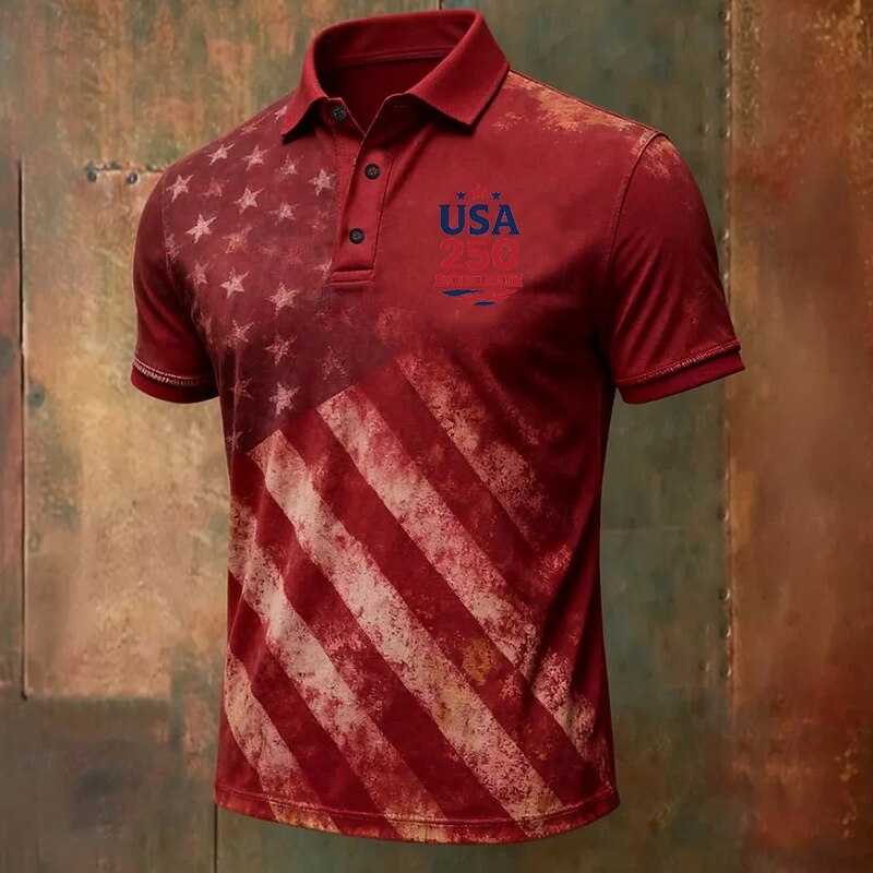 Cardydony Men's Retro American Us Flag Veterans Print Polo Shirt