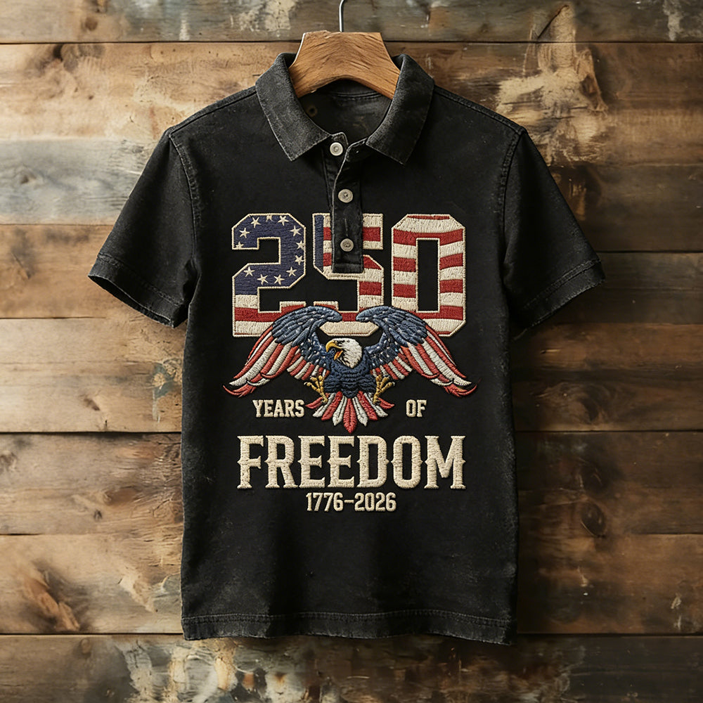 Cardydony Men's American Flag Inspired 250th Vintage Washed Polo Shirt