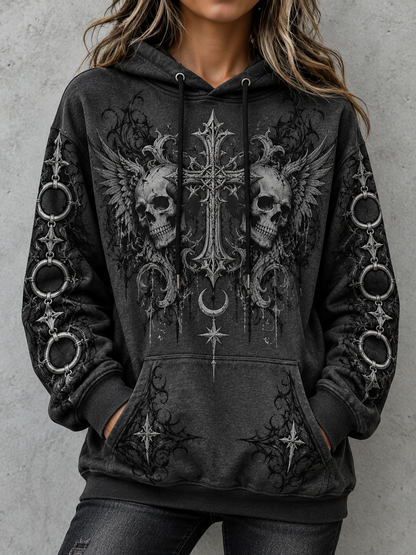 Cardydony Women's Punk Skull Cross Print Hoodie