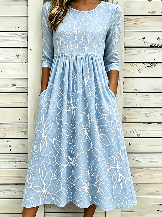 Cardydony Floral Pattern Design Women's Casual Cotton Linen Dress