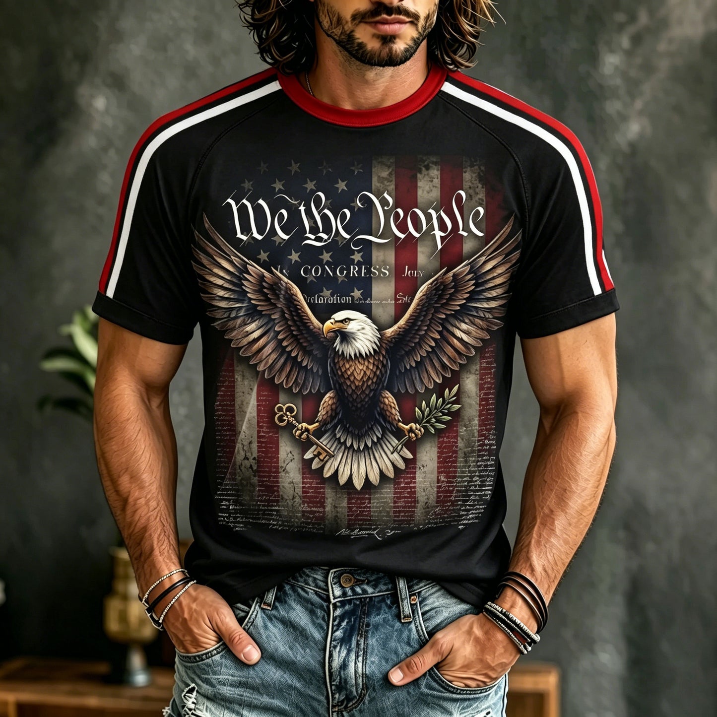Cardydony Men's Vintage Independence Day Pattern Print Art Casual T-shirt