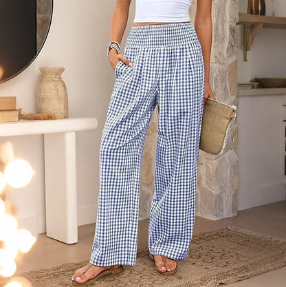 Cardydony Women's Striped Plaid Palace Wide Leg Pants