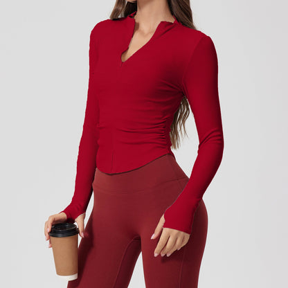 Cardydony Women's Slim Fit Activewear Top – Women's Long Sleeve Half-Zip with Ruched Detail
