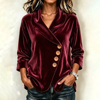 Cardydony Women's Fall Winter Cozy Asymmetric Velvet Top