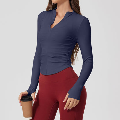 Cardydony Women's Slim Fit Activewear Top – Women's Long Sleeve Half-Zip with Ruched Detail