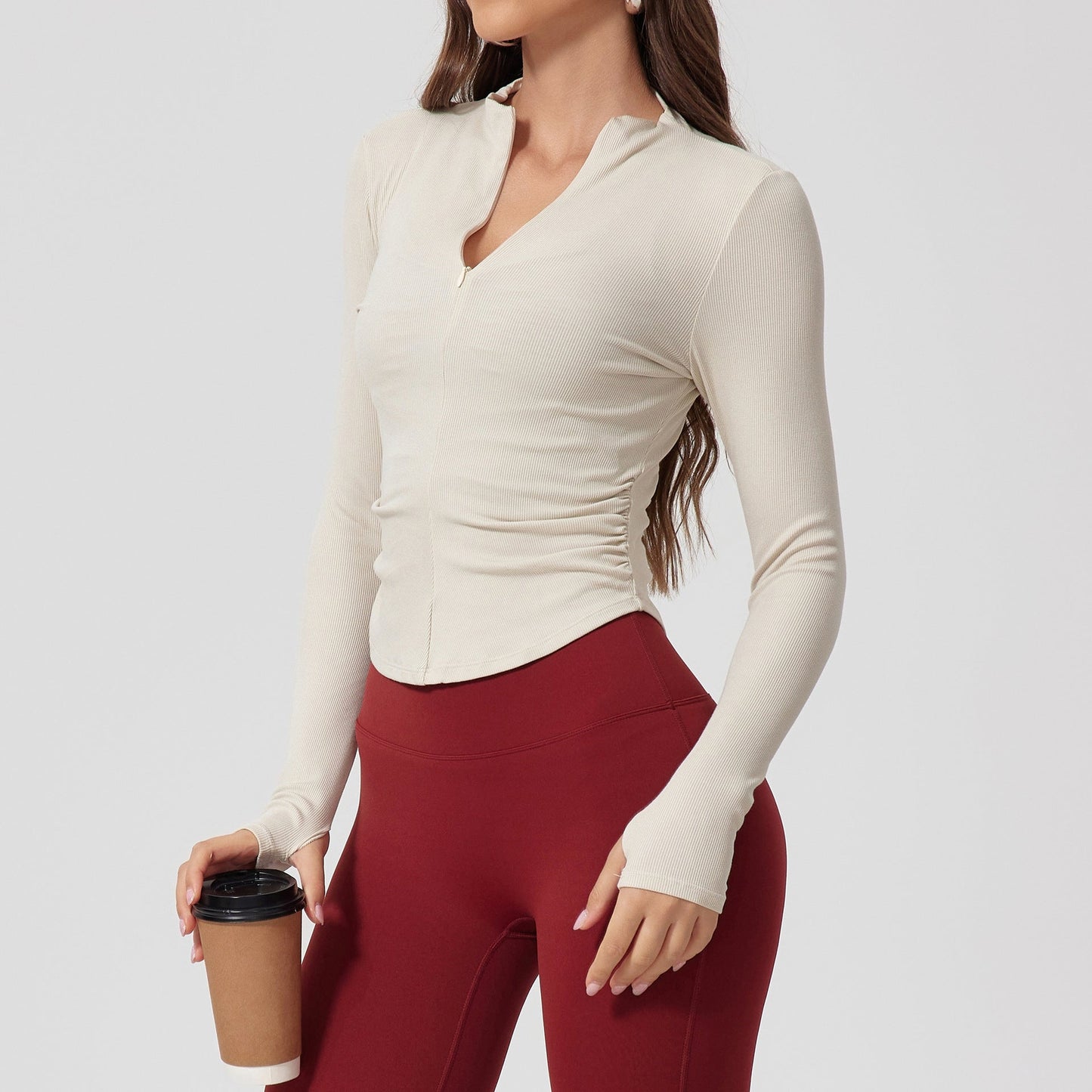 Cardydony Women's Slim Fit Activewear Top – Women's Long Sleeve Half-Zip with Ruched Detail