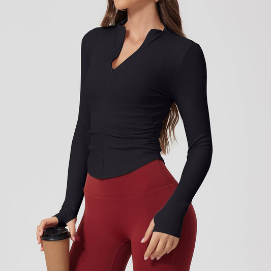 Cardydony Women's Slim Fit Activewear Top – Women's Long Sleeve Half-Zip with Ruched Detail
