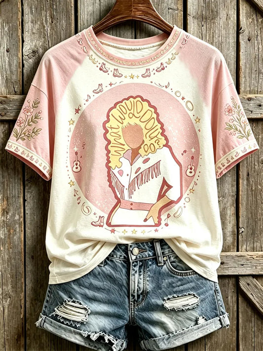 Cardydony Women's Western Country Cowboy Silhouette Short-sleeve Top
