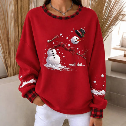 Cardydony Women's Christmas Snowman Print Crew Neck Casual Sweatshirt