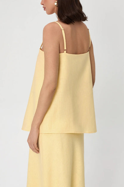 Cardydony Women's Linen Blend Loose Square Neck Camisole Top and Elegant Resort Maxi Skirt Set