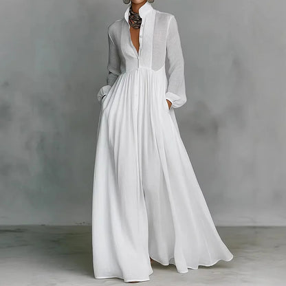 Cardydony Women's Casual Solid Color Pleated Cotton Linen Maxi Dress