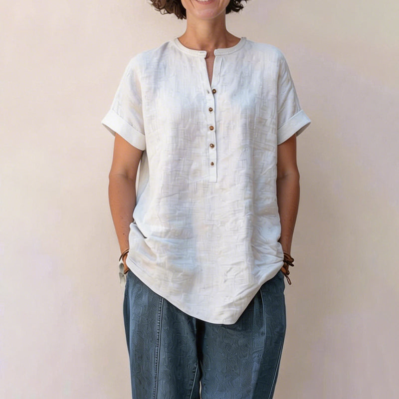 Cardydony Women's Solid Color Stand Collar Button Linen Blend Shirt