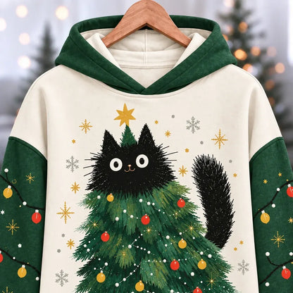 Cardydony Women's Christmas Funny Black Cat Casual Pullover Hoodies