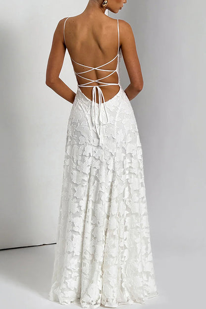 Cardydony Women's Francis Custom Floral Burnout Fabric Cowl Neck Back Lace-up Maxi Dress