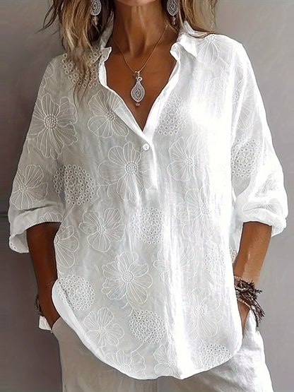 Cardydony Women's Vintage Floral Lace Cotton And Linen Shirt