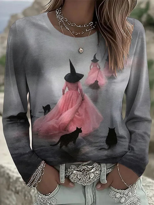 Cardydony Women's Retro Halloween Printed Casual T-shirt