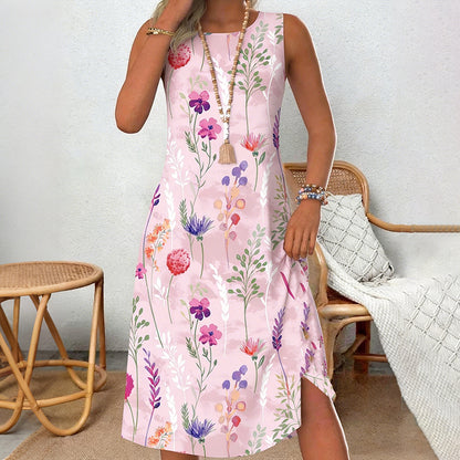 Cardydony Women's Floral Print Linen Blend Midi Dress