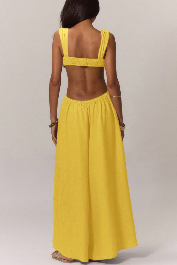 Cardydony Women's Solid Color Casual Camisole Loose Stretch Wide-leg Jumpsuit