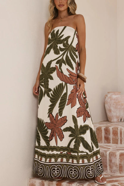 Cardydony Women's Botanical Print Sleeveless Off-shoulder Resort-style Loose Maxi Dress