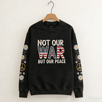 Cardydony About No War Slogan Pattern Design And Small Daisy Pattern Casual Round Neck Sweatshirt