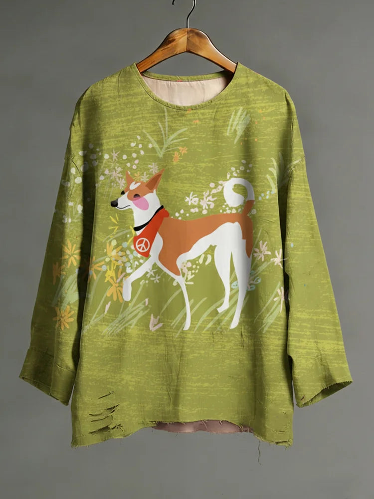 Cardydony Walk For Peace Aloka Dog Art Cotton Linen Shirt