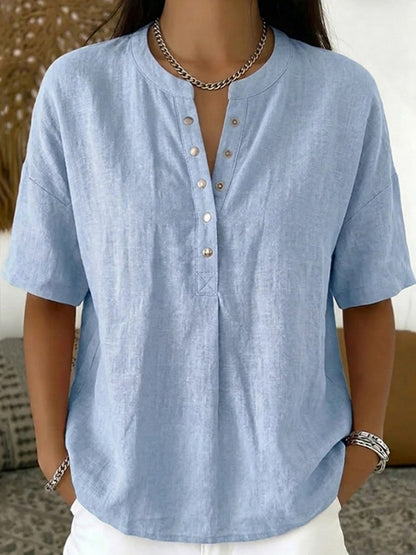 Cardydony Women's Solid Color Linen Blend Short Sleeve T-shirt