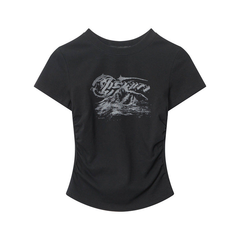 Cardydony Women's Casual Printed Slim-Fit T-Shirt with Ruched Design