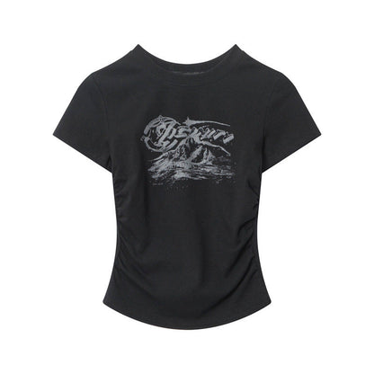 Cardydony Women's Casual Printed Slim-Fit T-Shirt with Ruched Design