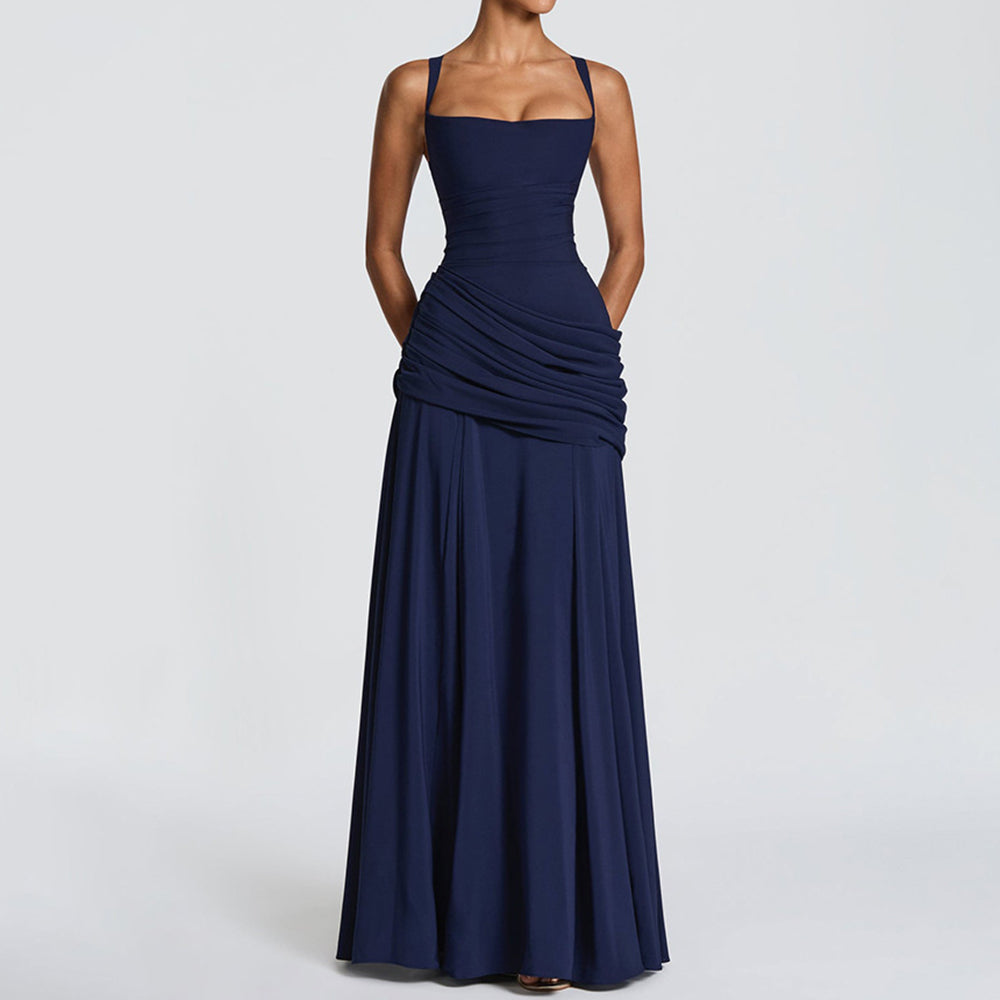 Cardydony Elegant Solid Color Waistless Backless Fishtail Dress
