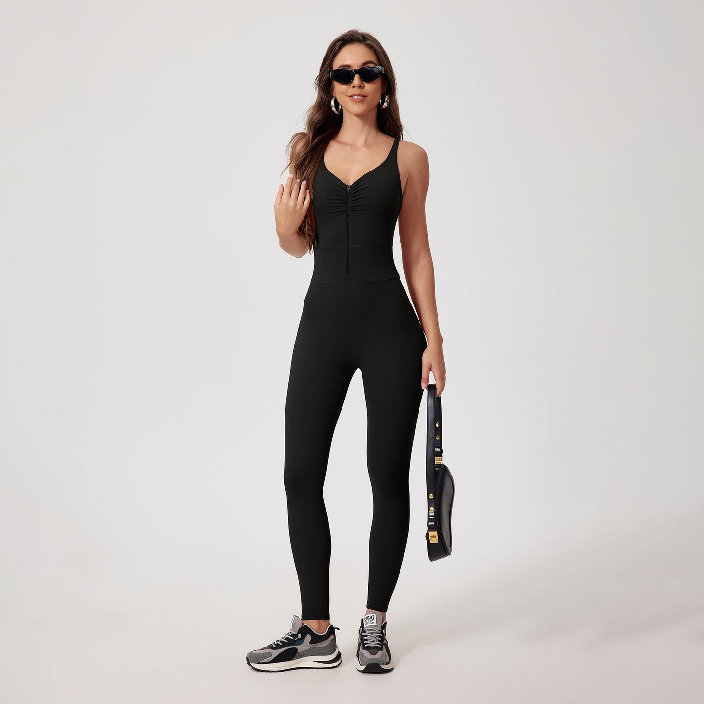 Cardydony Women's V-Neck Full-Length Activewear Jumpsuit - Sleek and Supportive Design for Effortless Movement