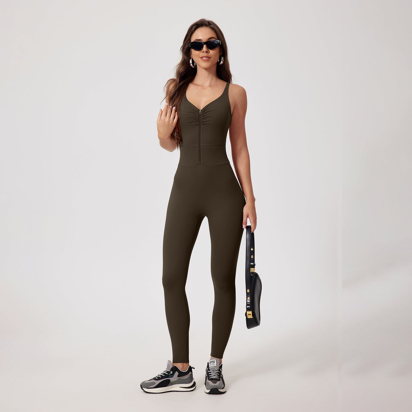 Cardydony Women's V-Neck Full-Length Activewear Jumpsuit - Sleek and Supportive Design for Effortless Movement